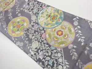 華紋に花唐草模様織出し全通袋帯